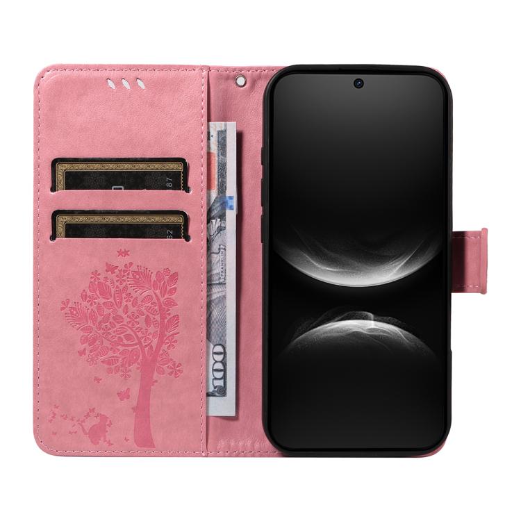 For Huawei nova 14 5G / 14 Lite 5G Tree & Cat Embossed Pattern Flip Leather Phone Case