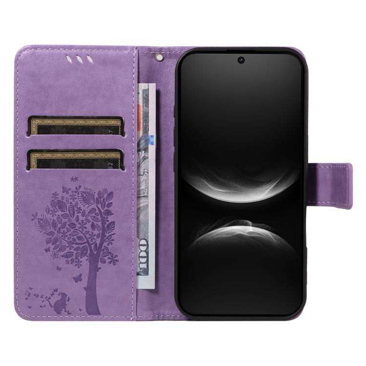 For Huawei nova 14 5G / 14 Lite 5G Tree & Cat Embossed Pattern Flip Leather Phone Case