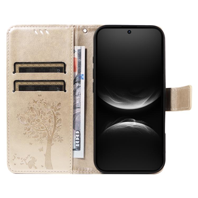 For Huawei nova 14 5G / 14 Lite 5G Tree & Cat Embossed Pattern Flip Leather Phone Case