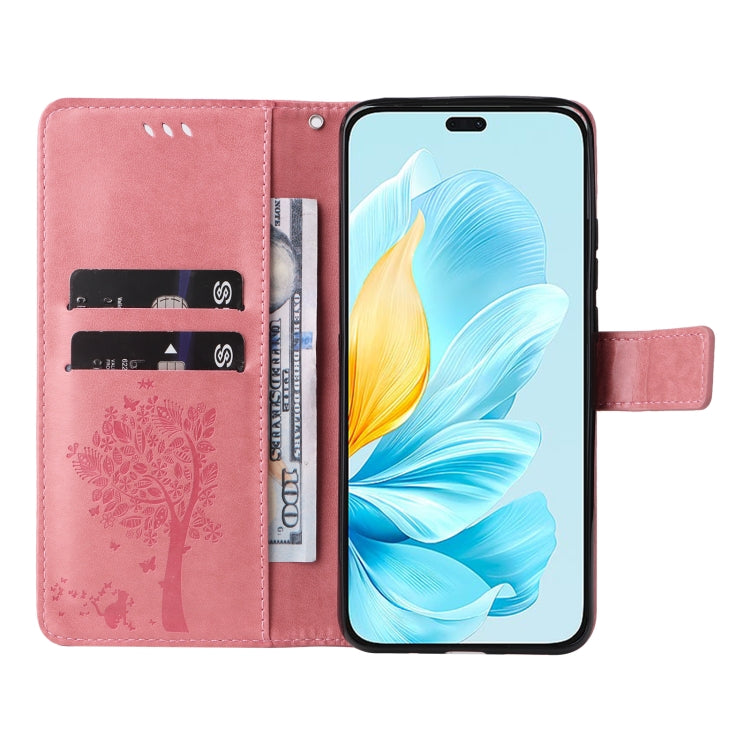For Honor 200 Lite Global Tree & Cat Embossed Pattern Flip Leather Phone Case