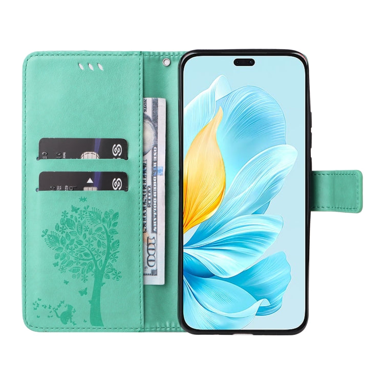 For Honor 200 Lite Global Tree & Cat Embossed Pattern Flip Leather Phone Case