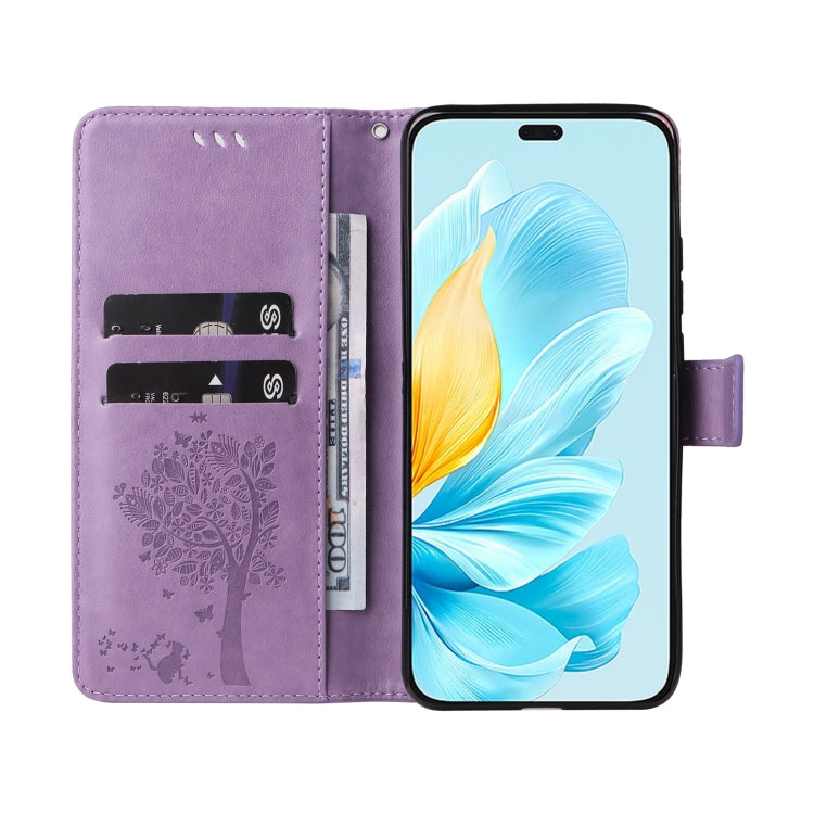 For Honor 200 Lite Global Tree & Cat Embossed Pattern Flip Leather Phone Case
