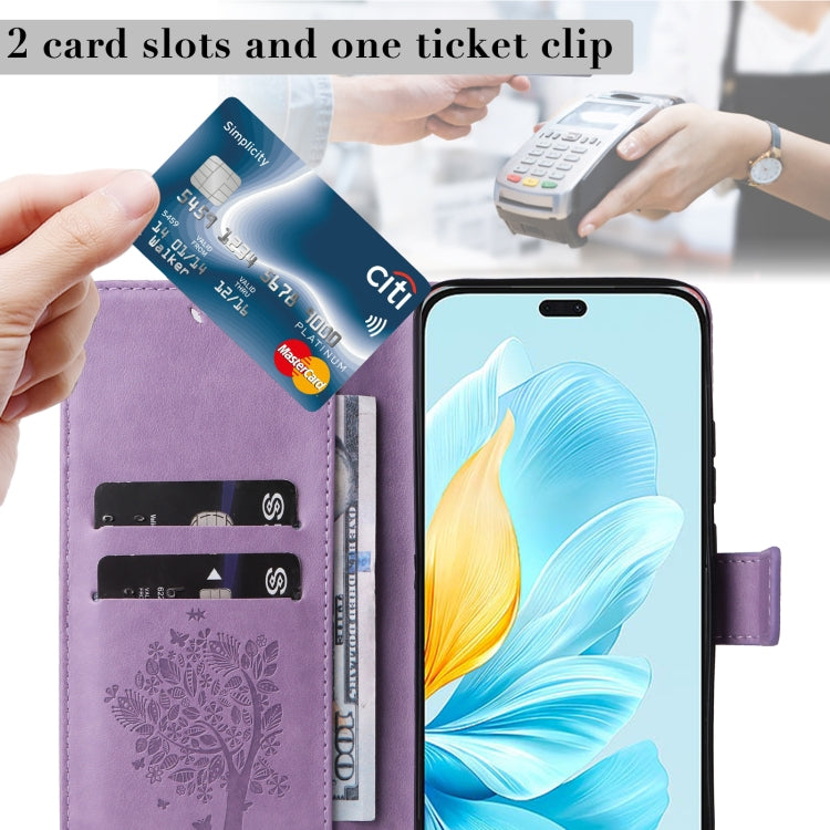 For Honor 200 Lite Global Tree & Cat Embossed Pattern Flip Leather Phone Case