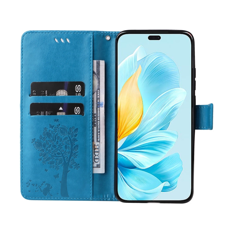 For Honor 200 Lite Global Tree & Cat Embossed Pattern Flip Leather Phone Case