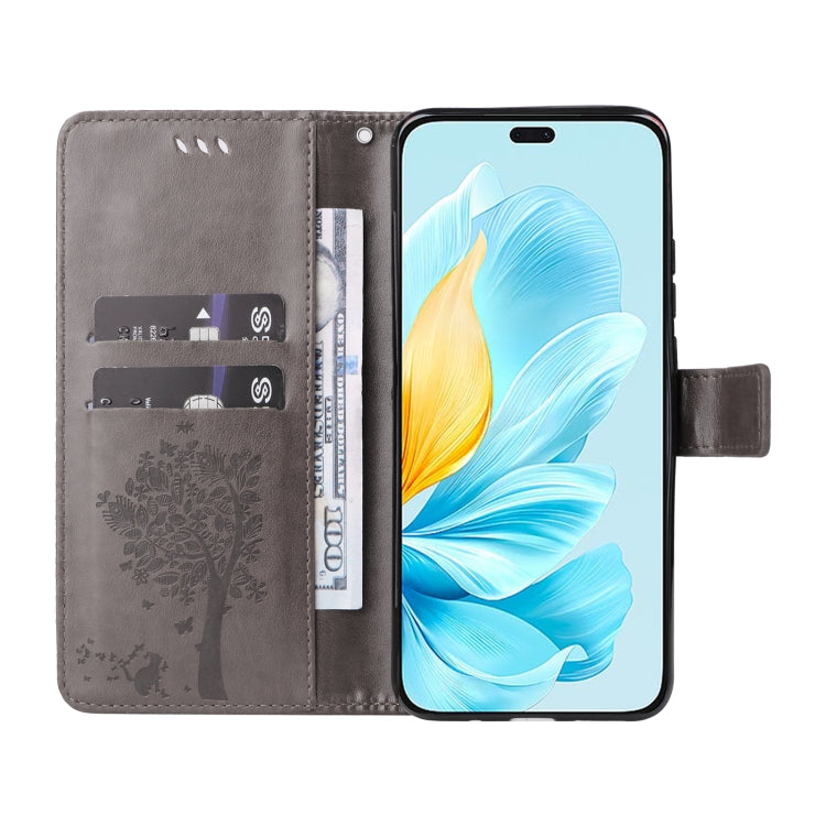 For Honor 200 Lite Global Tree & Cat Embossed Pattern Flip Leather Phone Case