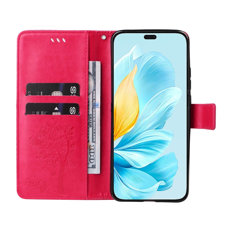 For Honor 200 Lite Global Tree & Cat Embossed Pattern Flip Leather Phone Case