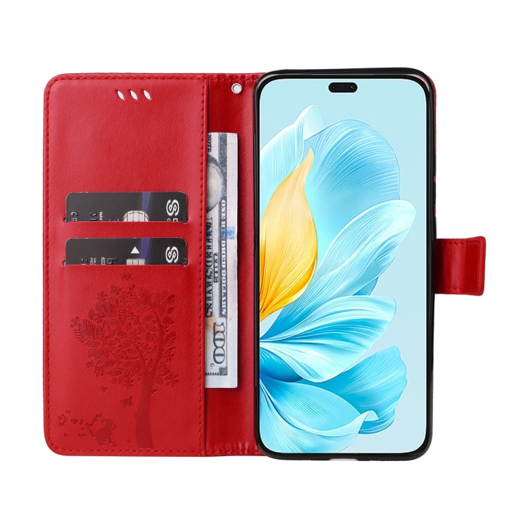 For Honor 200 Lite Global Tree & Cat Embossed Pattern Flip Leather Phone Case