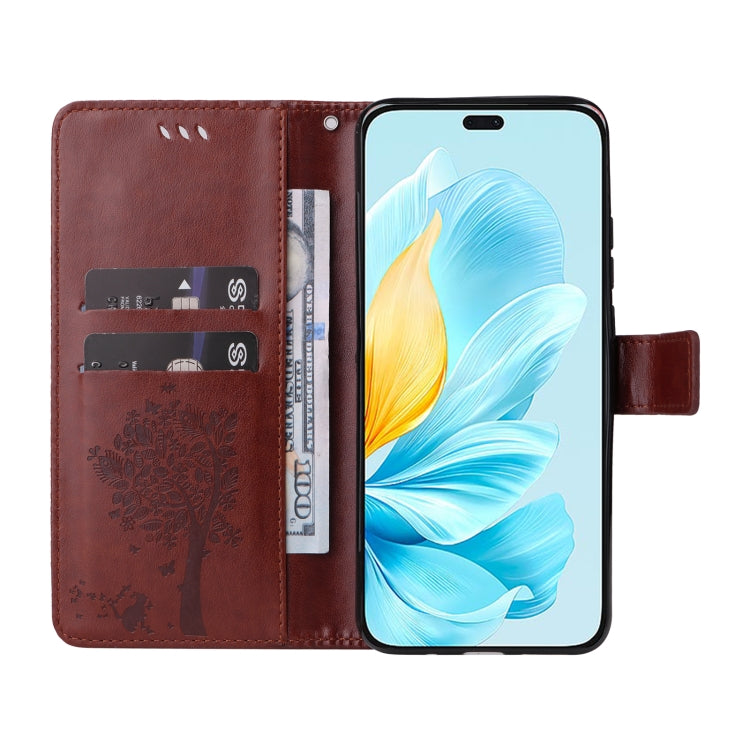 For Honor 200 Lite Global Tree & Cat Embossed Pattern Flip Leather Phone Case