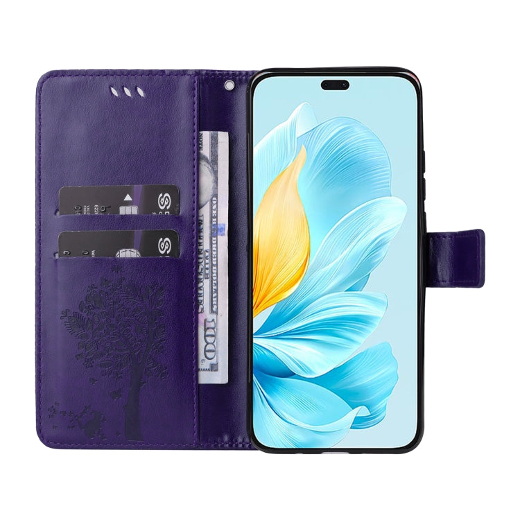 For Honor 200 Lite Global Tree & Cat Embossed Pattern Flip Leather Phone Case