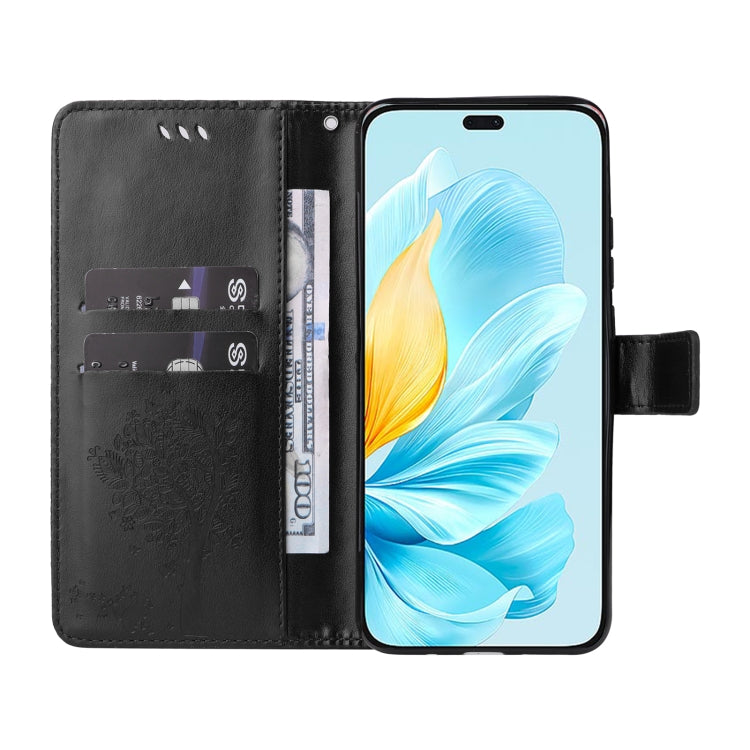 For Honor 200 Lite Global Tree & Cat Embossed Pattern Flip Leather Phone Case