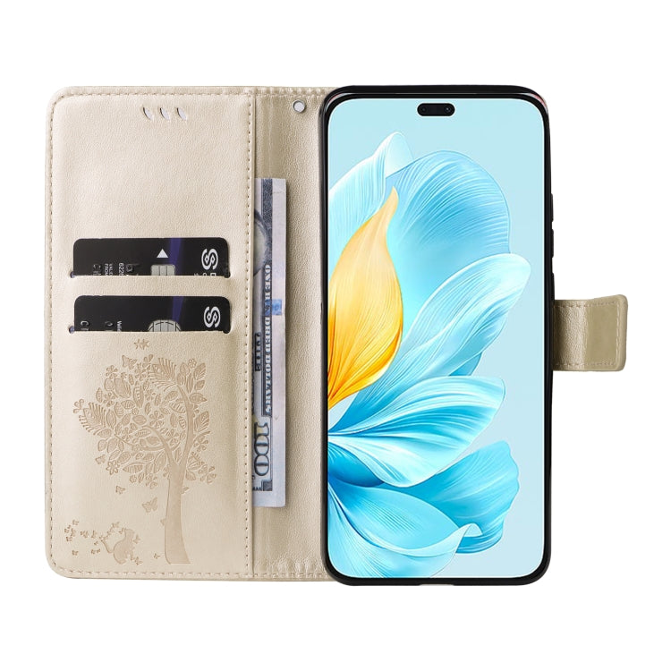 For Honor 200 Lite Global Tree & Cat Embossed Pattern Flip Leather Phone Case