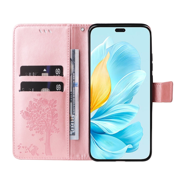 For Honor 200 Lite Global Tree & Cat Embossed Pattern Flip Leather Phone Case
