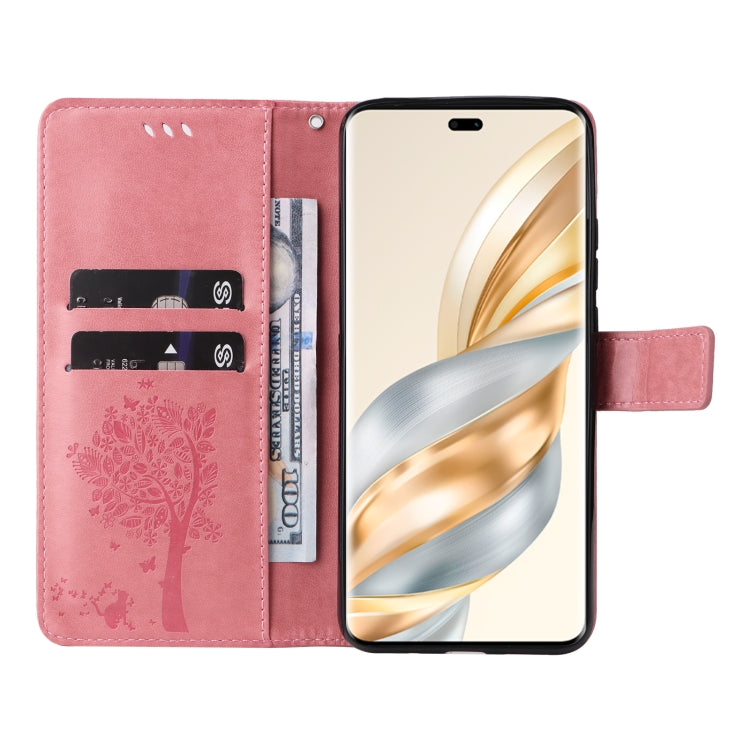 For Honor X9C 5G Global Tree & Cat Embossed Pattern Flip Leather Phone Case