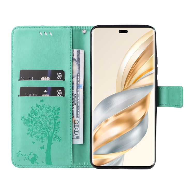 For Honor X9C 5G Global Tree & Cat Embossed Pattern Flip Leather Phone Case