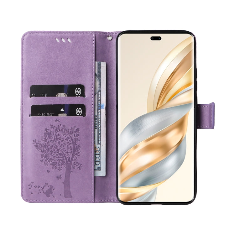For Honor X9C 5G Global Tree & Cat Embossed Pattern Flip Leather Phone Case