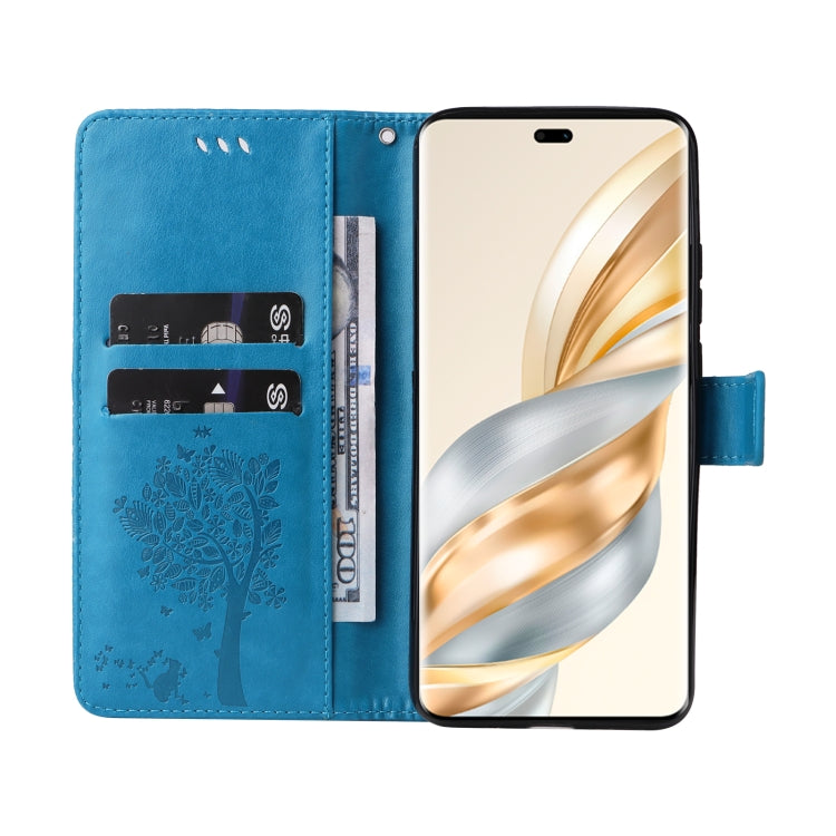 For Honor X9C 5G Global Tree & Cat Embossed Pattern Flip Leather Phone Case