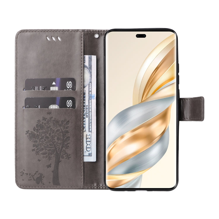For Honor X9C 5G Global Tree & Cat Embossed Pattern Flip Leather Phone Case