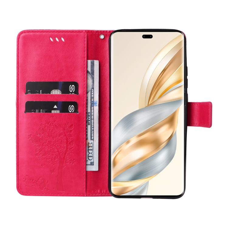 For Honor X9C 5G Global Tree & Cat Embossed Pattern Flip Leather Phone Case