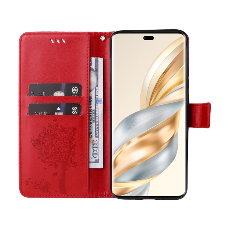For Honor X9C 5G Global Tree & Cat Embossed Pattern Flip Leather Phone Case