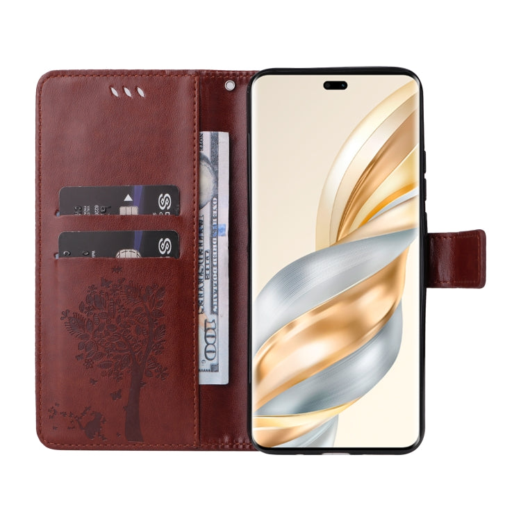 For Honor X9C 5G Global Tree & Cat Embossed Pattern Flip Leather Phone Case