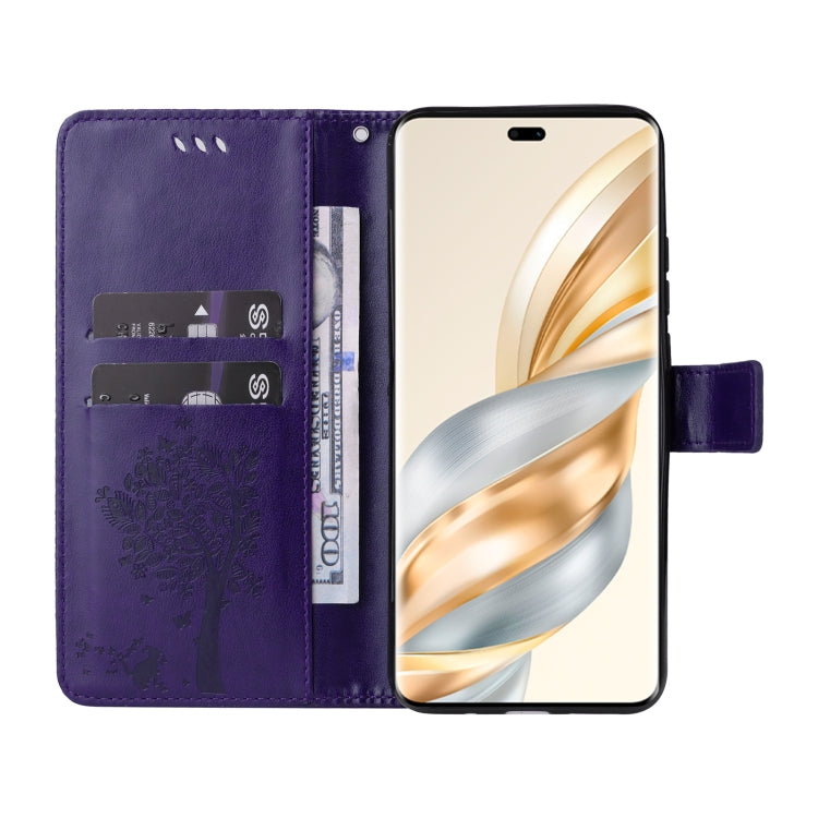 For Honor X9C 5G Global Tree & Cat Embossed Pattern Flip Leather Phone Case