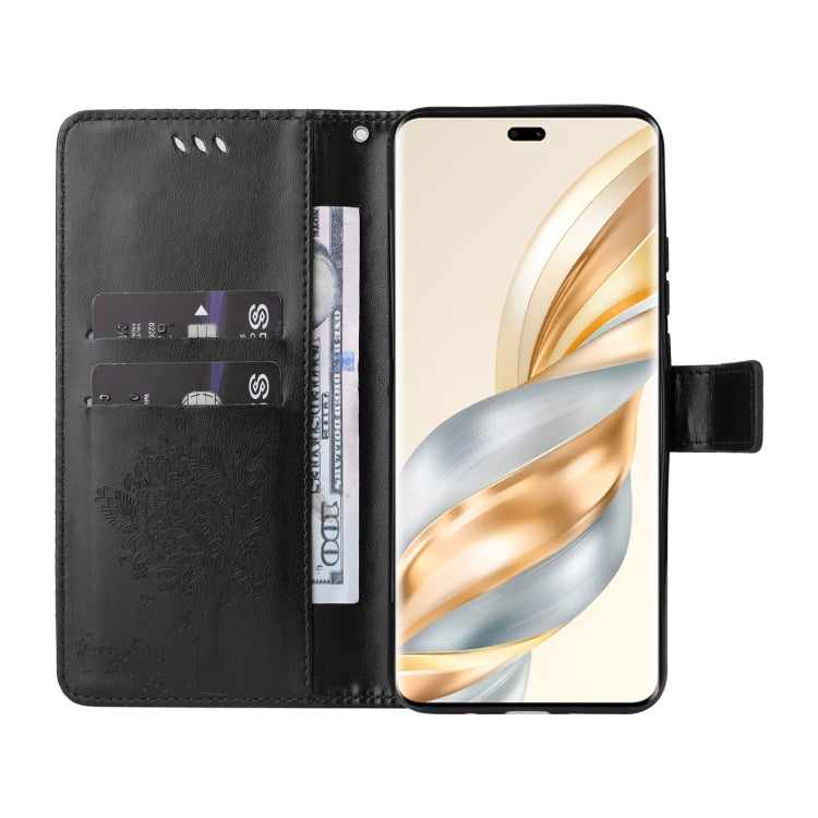 For Honor X9C 5G Global Tree & Cat Embossed Pattern Flip Leather Phone Case