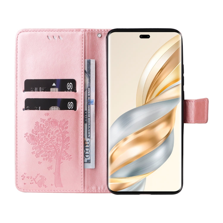 For Honor X9C 5G Global Tree & Cat Embossed Pattern Flip Leather Phone Case