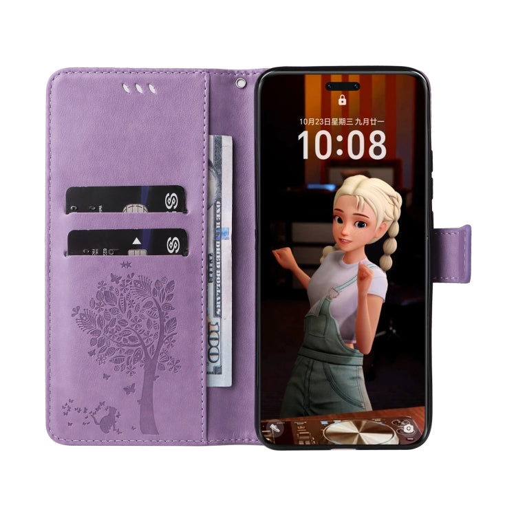 For Honor Magic7 Pro Tree & Cat Embossed Pattern Flip Leather Phone Case