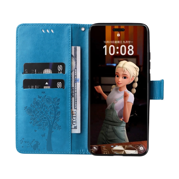 For Honor Magic7 Pro Tree & Cat Embossed Pattern Flip Leather Phone Case
