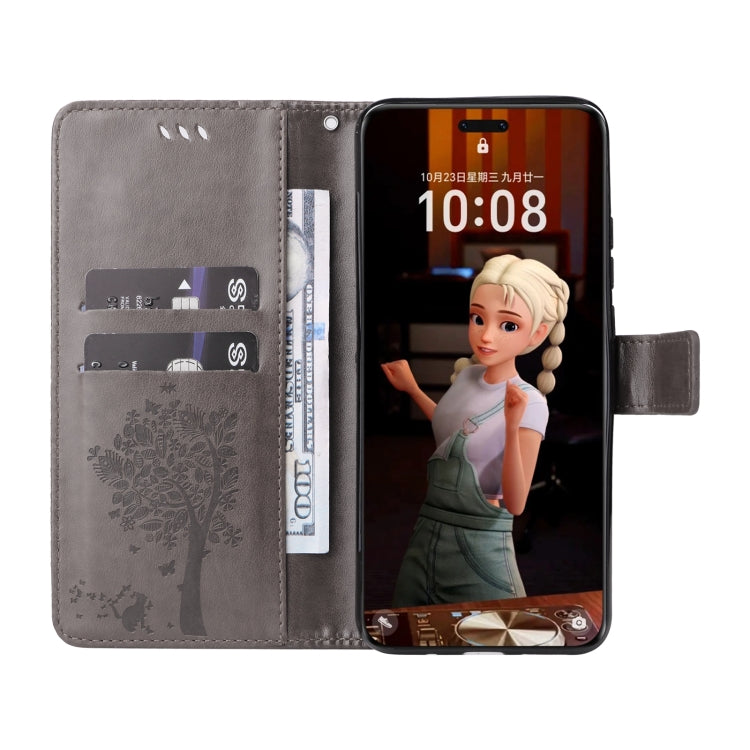 For Honor Magic7 Pro Tree & Cat Embossed Pattern Flip Leather Phone Case