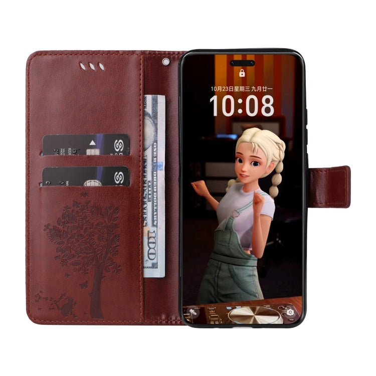 For Honor Magic7 Pro Tree & Cat Embossed Pattern Flip Leather Phone Case