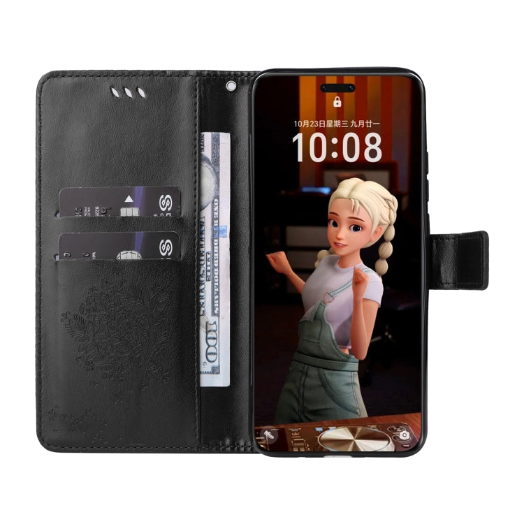 For Honor Magic7 Pro Tree & Cat Embossed Pattern Flip Leather Phone Case