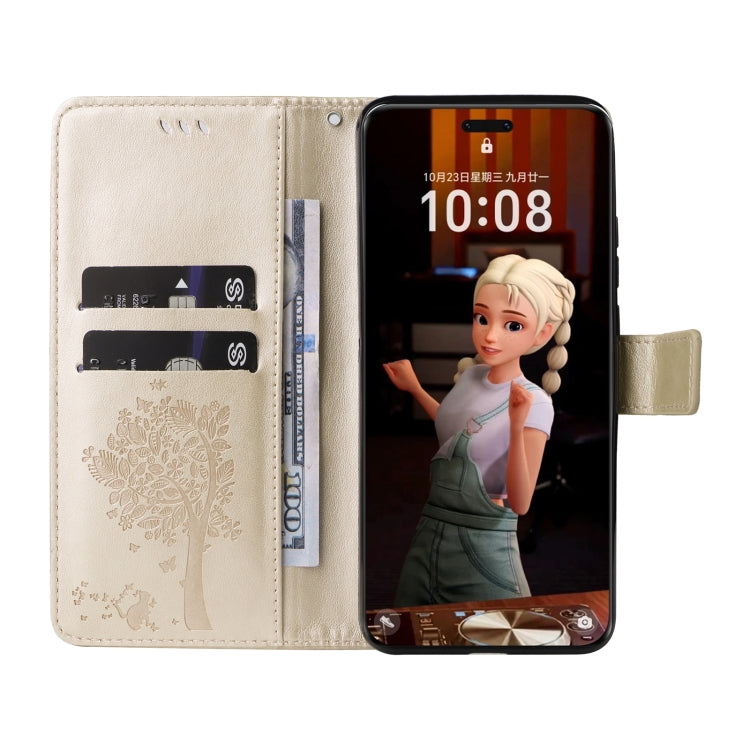 For Honor Magic7 Pro Tree & Cat Embossed Pattern Flip Leather Phone Case