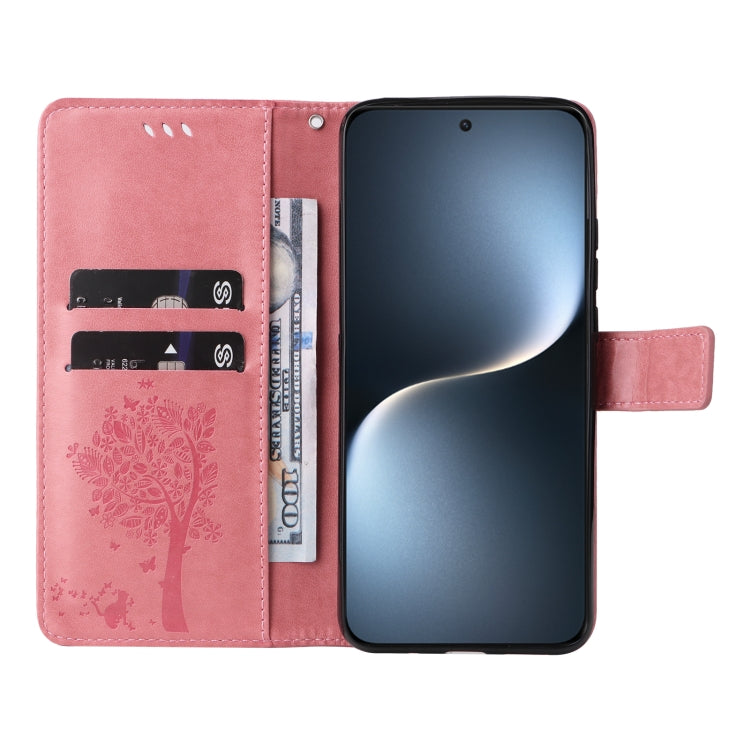 For Honor Magic7 Tree & Cat Embossed Pattern Flip Leather Phone Case