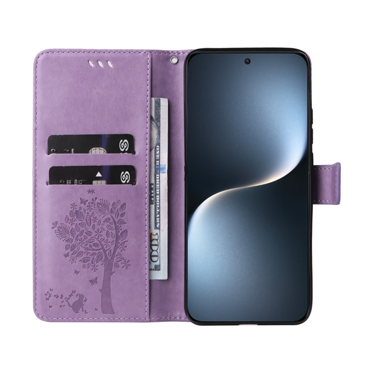 For Honor Magic7 Tree & Cat Embossed Pattern Flip Leather Phone Case