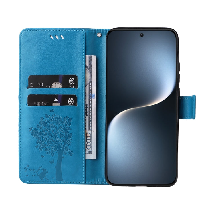 For Honor Magic7 Tree & Cat Embossed Pattern Flip Leather Phone Case