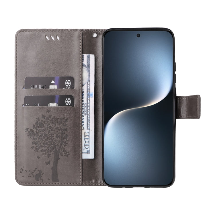 For Honor Magic7 Tree & Cat Embossed Pattern Flip Leather Phone Case