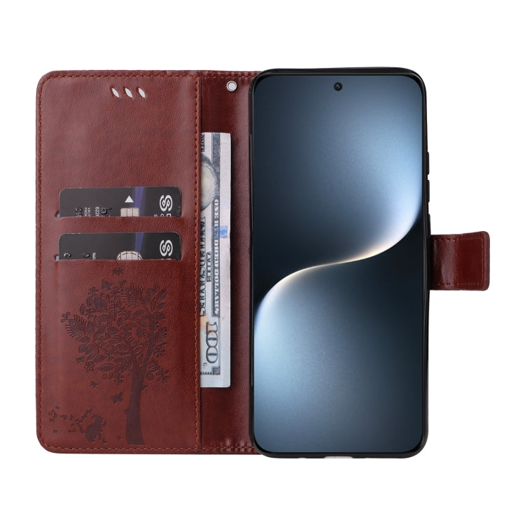 For Honor Magic7 Tree & Cat Embossed Pattern Flip Leather Phone Case