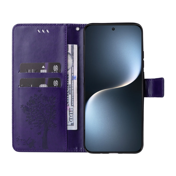 For Honor Magic7 Tree & Cat Embossed Pattern Flip Leather Phone Case