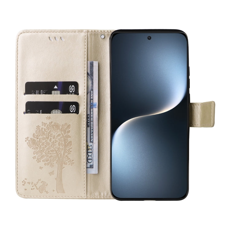 For Honor Magic7 Tree & Cat Embossed Pattern Flip Leather Phone Case