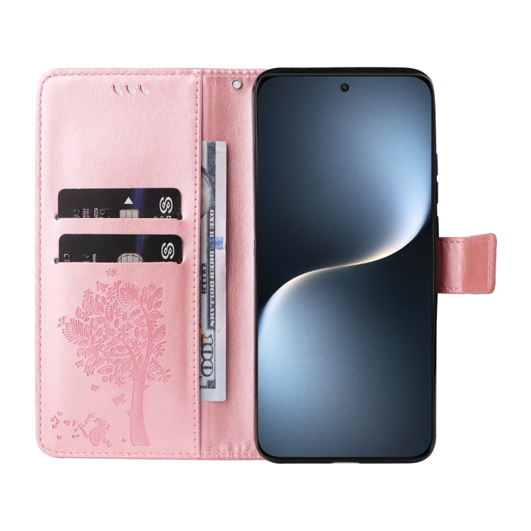 For Honor Magic7 Tree & Cat Embossed Pattern Flip Leather Phone Case