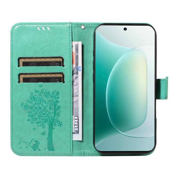 For Honor 300 Tree & Cat Embossed Pattern Flip Leather Phone Case