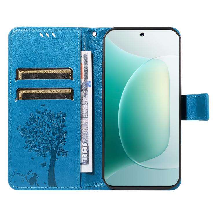For Honor 300 Tree & Cat Embossed Pattern Flip Leather Phone Case