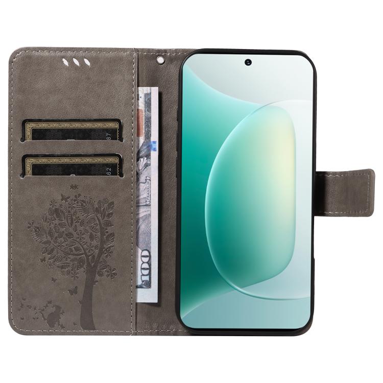 For Honor 300 Tree & Cat Embossed Pattern Flip Leather Phone Case