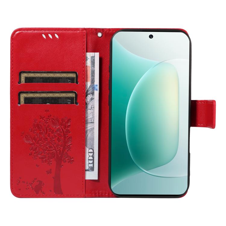 For Honor 300 Tree & Cat Embossed Pattern Flip Leather Phone Case