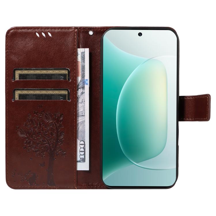 For Honor 300 Tree & Cat Embossed Pattern Flip Leather Phone Case