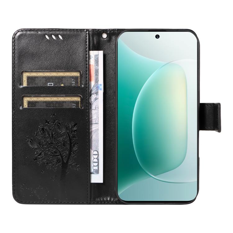 For Honor 300 Tree & Cat Embossed Pattern Flip Leather Phone Case