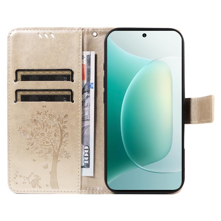 For Honor 300 Tree & Cat Embossed Pattern Flip Leather Phone Case