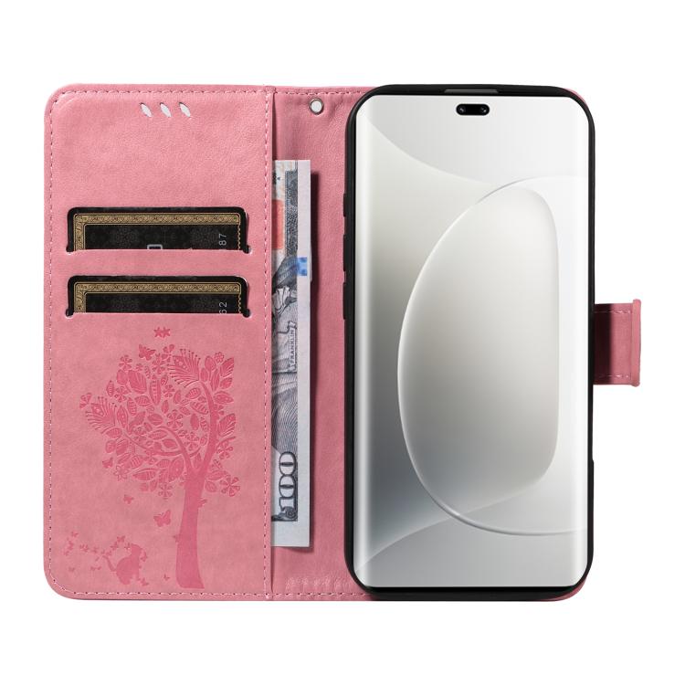For Honor 300 Pro / 300 Ultra Tree & Cat Embossed Pattern Flip Leather Phone Case