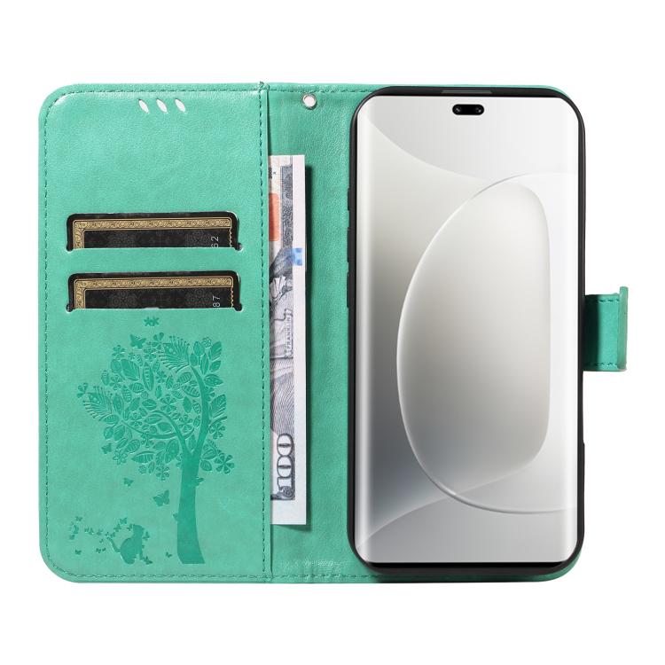 For Honor 300 Pro / 300 Ultra Tree & Cat Embossed Pattern Flip Leather Phone Case